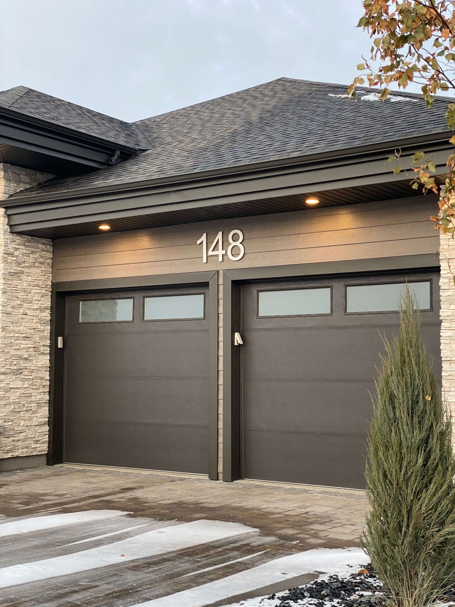 Vivid House Number | Custom Residential House Signs| Number 148 on an exterior house | Brushed  Aluminum Finish