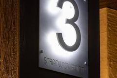 Vivid House Number | Custom Residential Sign | Number 3 Stradwick Point with brushed aluminum finish and LED Backlight on an Aluminum Plaque