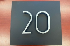 Vivid House Numbers | Number 20 | Brushed Aluminum Finish | Custom Black wall