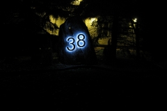 Vivid House Number | Residential House Number Signs | Number 38 with  LED backlight on a random rock sign | Brushed Aluminum Finish