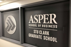 Vivid House Number | Commercial House Sign | Asper School of Business STU Clark Graduate School | Aluminum finish on a black window