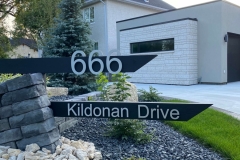 Vivid House Number | Residential House Sign | 666 Kildonan Drive | Brushed Aluminum Finish | Custom Black Sign on a Lawn
