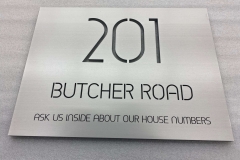 Vivid House Number | Custom Residential Address Signs | 201 Butcher Road | Aluminum Finish
