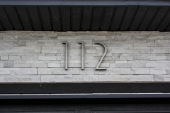 Residential House Numbers | Material: 3/8" aluminum | Finish: Brushed Aluminum | Font: TimeBurner | Size: 12" | Substrate: Stone Cladding