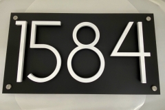 Vivid House Number | Residential House Signs | Number 1584 | Brushed White Finish | Custom black plate