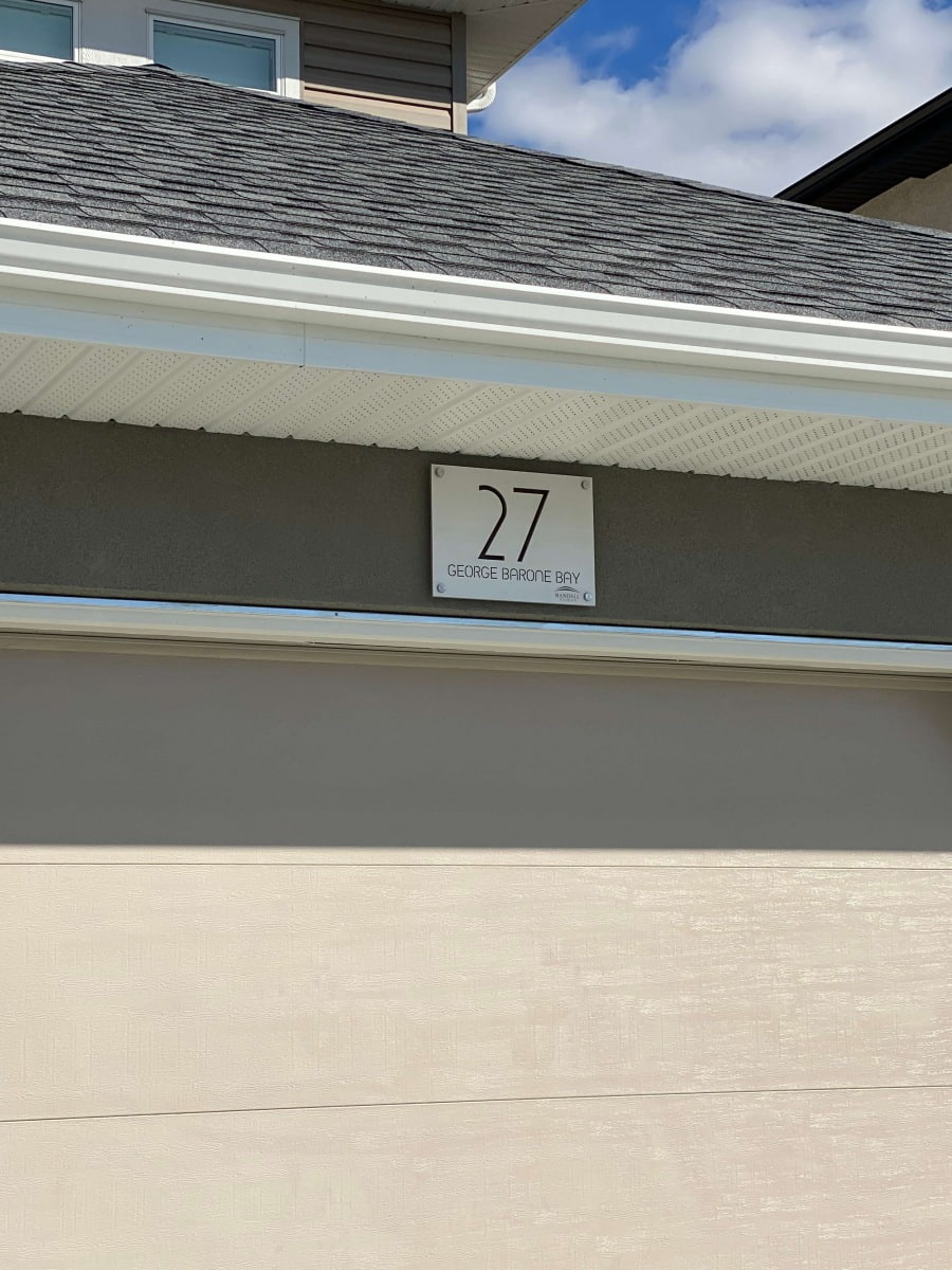 Vivid House Number | Residential House Signs | 27 George Barone Bay | Brushed Aluminum Finish with LED Backlight | Exterior Residential Wall